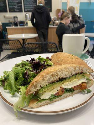 Avocado Burrata ($16+) and Hot Tea ($4+)