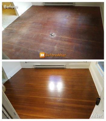 100 year old Fir floors done with our Sandless procedure, antique amber added with a satin sheen!