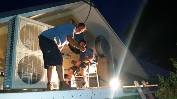 All nighter...4am in the morning at Palm Valley Fish camp installing some new AC systems.