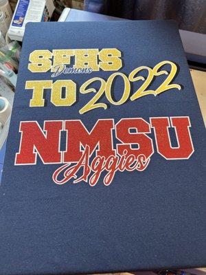 High school to college shirts printed using direct to garment.