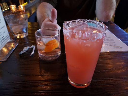 Old fashioned and Santa's Punch with coconut rim.