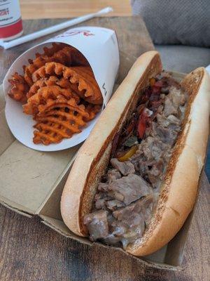 Classic Prime Rib Cheese Steak & Sweet Potato Waffle Fries