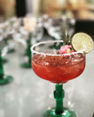 Our pomegranate hibiscus margaritas were an absolute hit. How cute are these glasses?