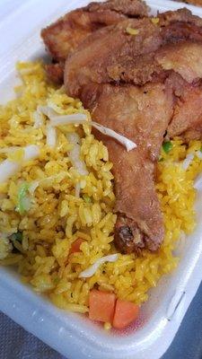 Fried half chicken with vegetable fried rice