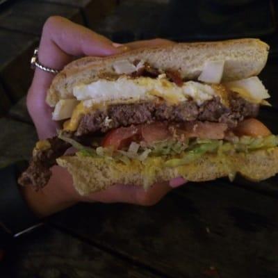 Inside burger with fried egg