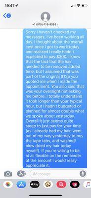 (1) my reply after she asked me to pay the invoice knowing i had been at work all day. i'd already paid the $125 and she was asking for +$75