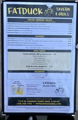 Menu as of June 2023