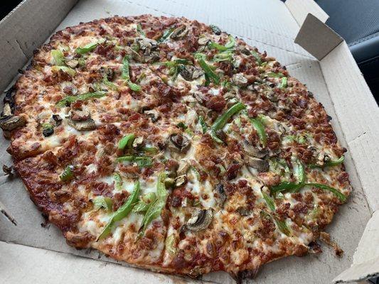 Thin crust, bacon, green pepper & mushroom