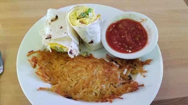 Sausage Breakfast burrito with hash browns. The hash browns were watery.