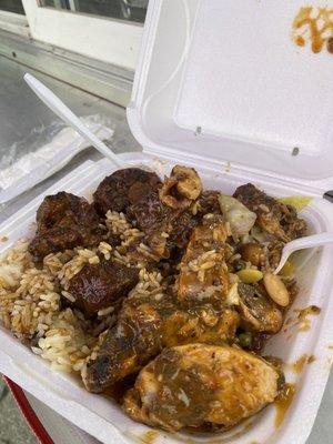 Jerk chicken and oxtails