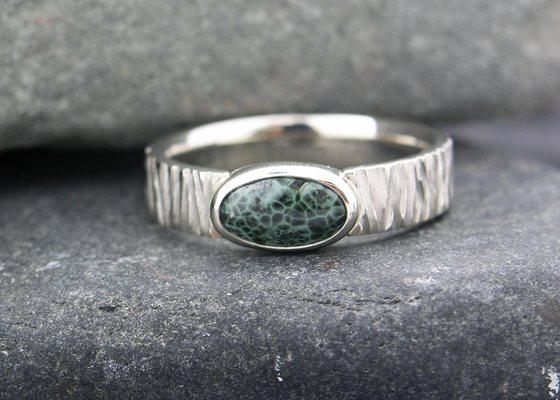 Custom Isle Royale Greenstone wedding ring.