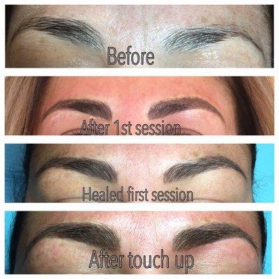 Process of permanent brows. Microblading.