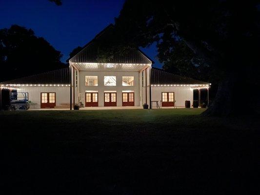 Our outdoor string lights on covered porch