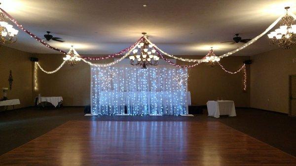 Dancefloor with backdrop in front of stage