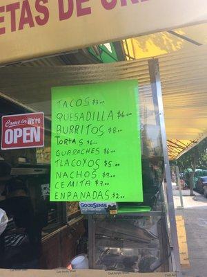 Taco menu