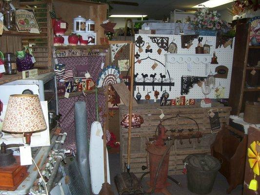 Showing some of our kitchen decor, farm house items, man cave, and primitive items