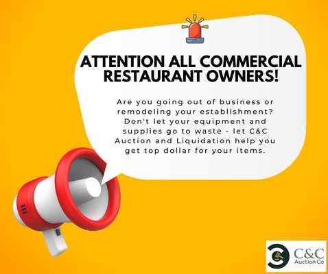 Don't let your equipment and supplies go to waste - contact us today to learn more about our commercial restaurant auction services.