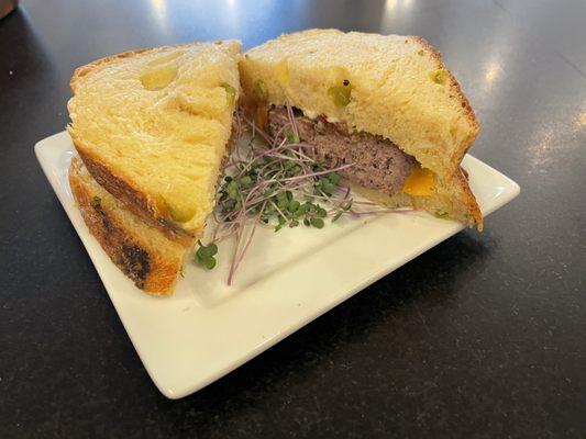 Bacon Cheeseburger on Jalapeño Cheddar Texas Toast