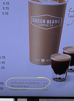 Clearly adding a shot to my weak coffee should be $.70 and not $2.20