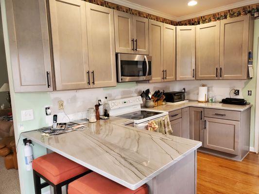 Cabinetry completed for remodeling project.