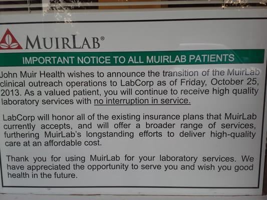 Muir Lab is now Lab Corp