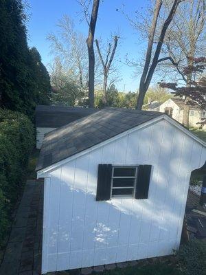 BEFORE. Customer wanted to replace his roof on his shed.