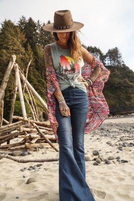 Bell Bottoms, Gorgeous Kimono, Graphic Tee & Boho Hat