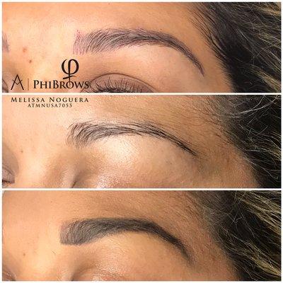 Microblading before and after. I added more strokes in the front as her eyebrows went too far apart.