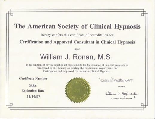 Society of Clinical Hypnosis member.