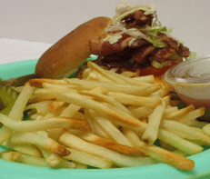 Juicy and tasty Bacon Cheeseburger with choice of toppings. Comes with Shoestring Fries.