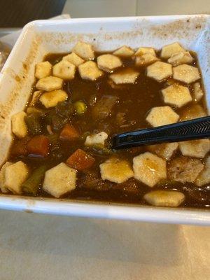 Canned beef veggie soup :(