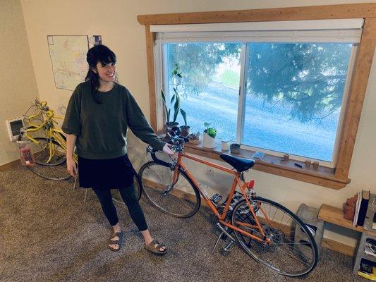 Brana from @BranaSoaps & her husband's Orange made in Japan road bike.