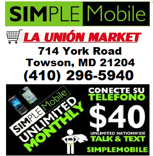 Simple Mobile tiene los mejores planes de celulares en tu tienda latina de Baltimore!  La Union Market de Towson, MD.