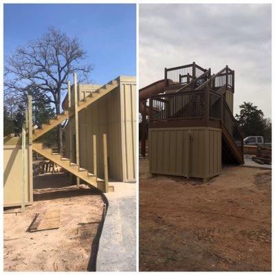 New construction and painting for pool stairs with storage.