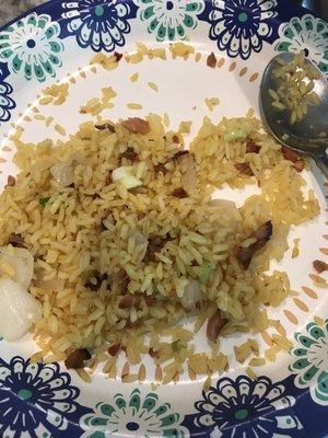 If you don't have any teeth, this pork fried rice is for you. This is the smallest pork pieces you have ever seen.