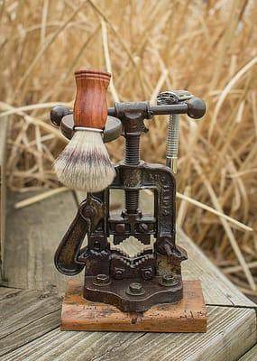 Steampunk inspired shaving stands. All unique in their own.