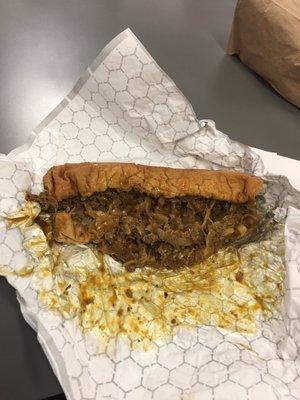 Steak sub.  Super soggy and sandwich fell apart when tried to pick it up.  Decent size but no lettuce and tomato.