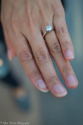 Customized Engagement Ring. Hard to see the smaller diamonds on the side of the prongs.