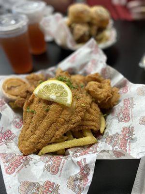 Catfish and Shrimp basket with Parmesan fries