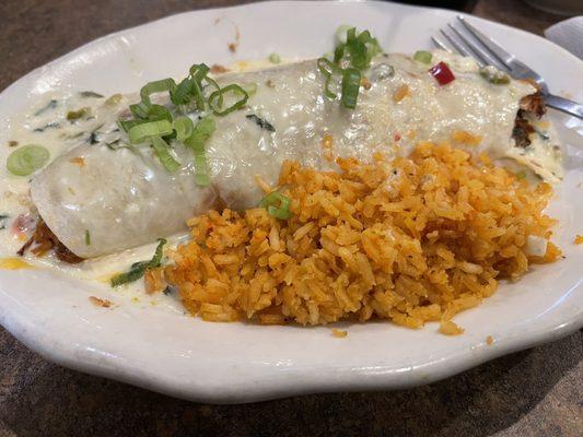 Grilled pork jalapeño dip burrito.