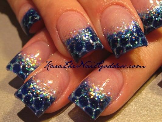 Cobalt Acrylic Nail Art by Kara The Nail Goddess