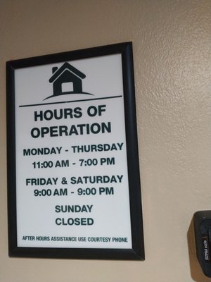 Posted hours of availability does not match hours that people should be available.