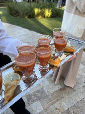 Grilled cheese and tomato soup shots appetizer--SO good! Our guests RAVED about the appetizers!!