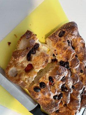 Tomato and black olive bread.