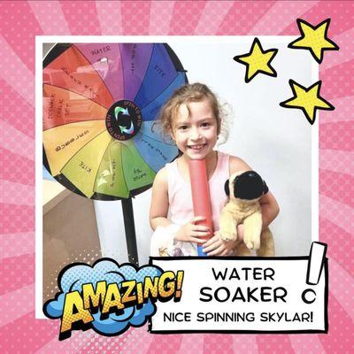 Skylar spins the prize wheel!