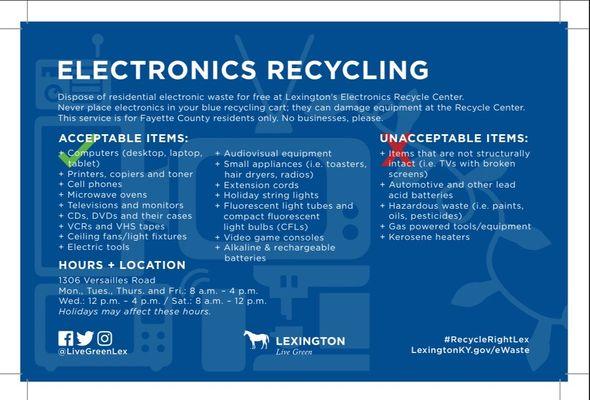 Electronics Recycling - acceptable items