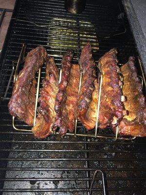 Pork Spare Ribs smoking.