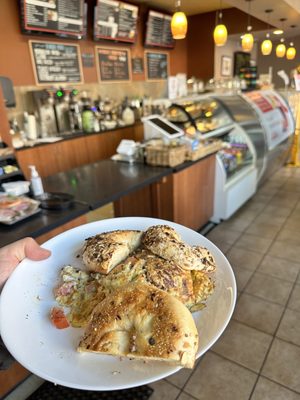 Steak omelet with fresh everything bagel