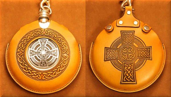 Front and back of the Celtic Cross flask. These are all hand dyed, so colors will vary slightly.