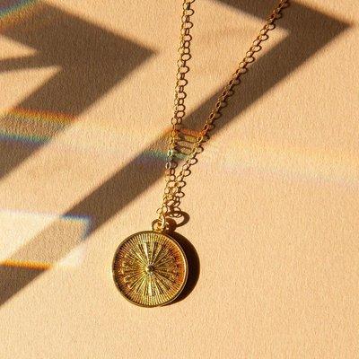 Sunbeam Necklace | 18-Inch Circle Gold Pendant with Crystal Center